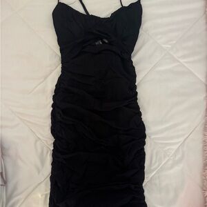 Chic Black Ruched Mini Dress